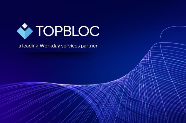 Abstract blue image with TopBloc LLC logo at top left