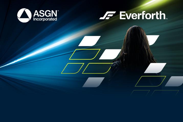image with ASGN and Everforth logos, with woman walking away from the frame into the distance