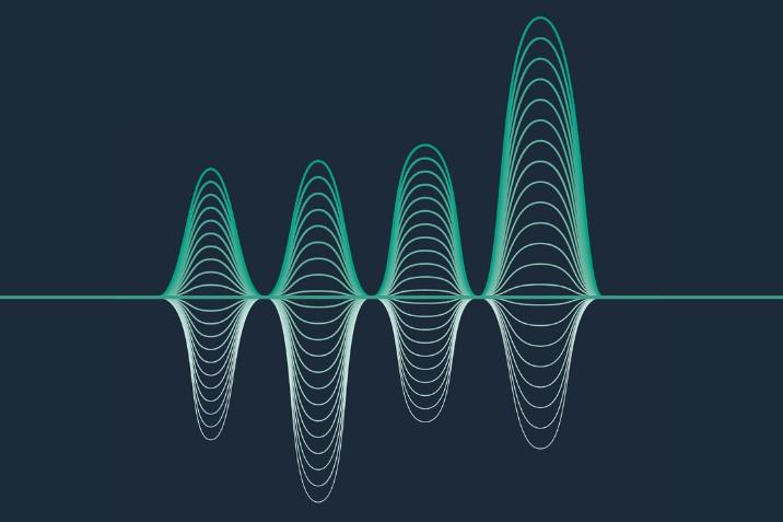 blue and green sound bar waves with a line in the center